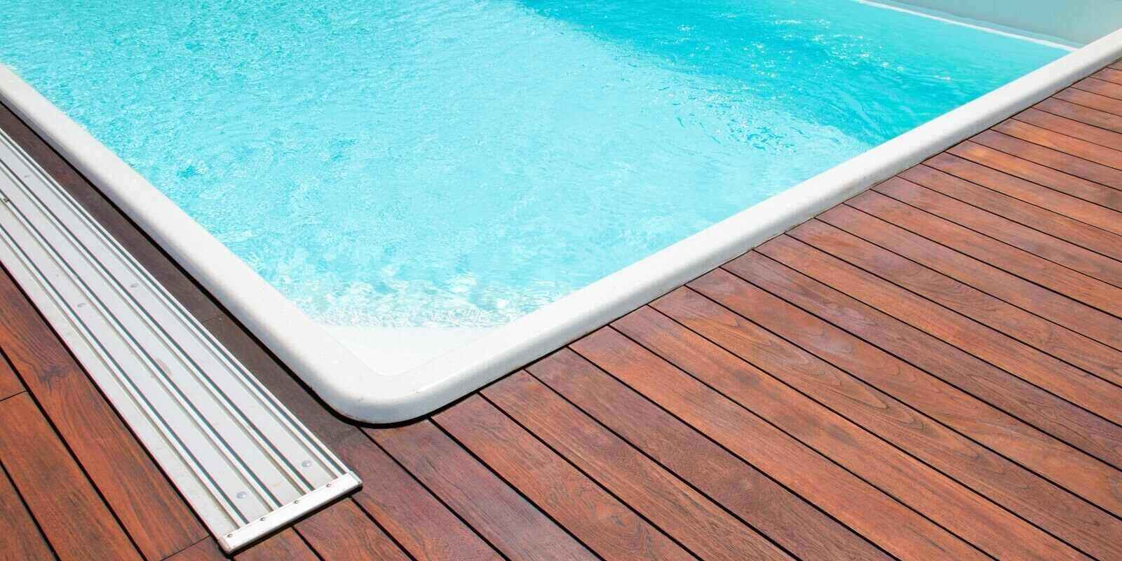 hardwood decking installed around the Maryland swimming pool